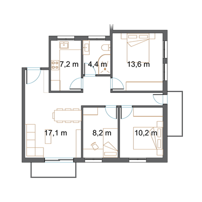 Después de la obra: 3 habitaciones